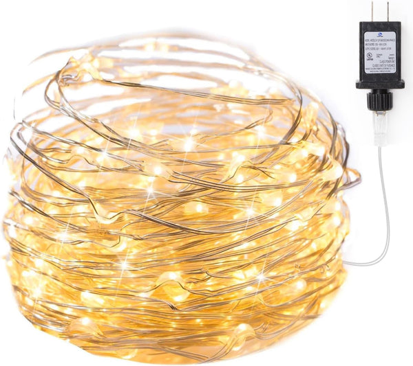 Minetom Fairy Lights Plug in, 33Ft 100 LEDs Waterproof Silver Wire Firefly