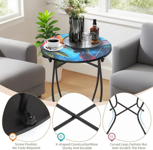 Weogot 21 Inch Small Outdoor Table, Heigh Weather Resistant Metal Round Outdoor Indoor End Table Side Table for Patio