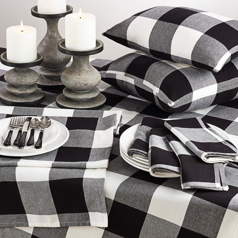 SARO LIFESTYLE Birmingham Collection Cotton Table Runner, Buffalo Plaid Design, 16" x 90", Black