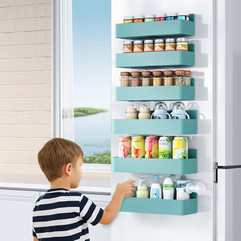 Mystozer (6 Pack) Magnetic Spice Rack for Refrigerator, Kitchen Organizer and Storage Shelf, Blue