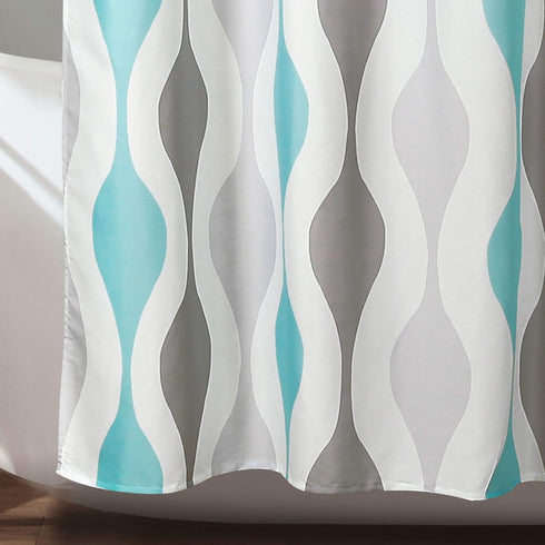 Lush Decor Mid Century Geo Shower Curtain, 72" x 72", Blue & Gray - Stylish Bathroom Decor