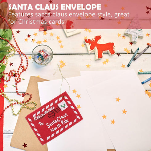 Letter Envelope to Santa Claus, 10pcs Christmas Candy Bag Tree Ornament Embroidery (Red)