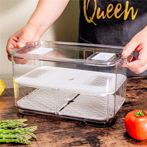 SANNO Fridge Produce Saver Storage Containers - Stackable Vegetable Fruit Bins, Set of 4 Fresh Keeper Organizer Drawers