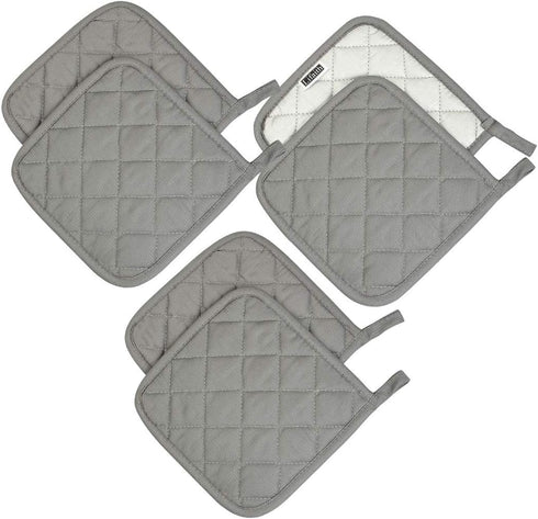 6 Pack Cotton Pot Holders Set, 7 Inch Heat Resistant Hot Pads for Cooking and Baking, Dark Grey
