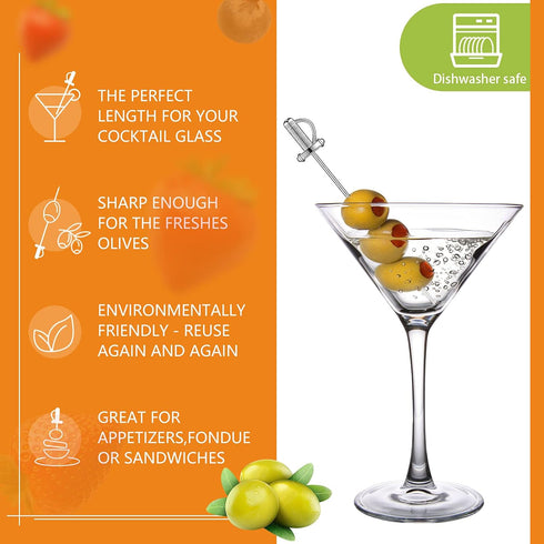 10 Pieces Stainless Steel Cocktail Picks, 4.3 Inch Sword Metal Martini Drink Pick Sticks for Appetizers, Reusable