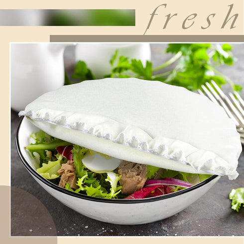 Patelai 10 Pieces Reusable Bowl Covers in 5 Sizes, Stretch Cloth Fabric Elastic Food Storage Covers in Ivory