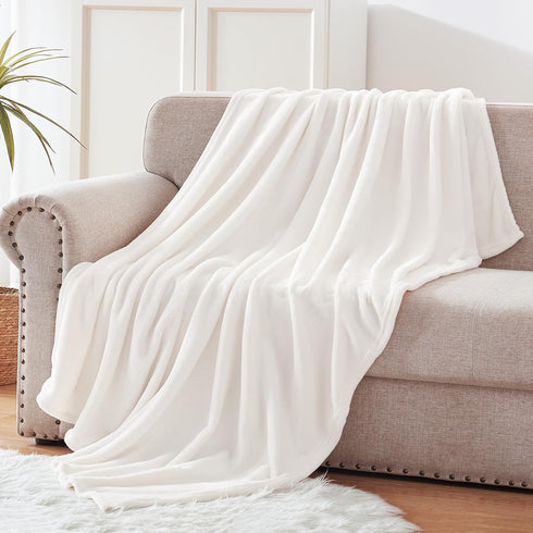 Exclusivo Mezcla Fleece Throw Blanket for Couch - 300GSM Super Soft and Warm, Pure White Cozy Plush Blanket, 50x60