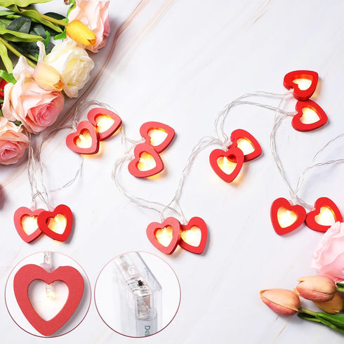 Mudder Valentine's Day Fairy String Lights, 10 ft 20 LED Wooden Heart Red Pink String Lights for Valentine Wedding
