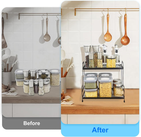 Jofuas 2-Tier Countertop Metal Organizer Standing Shelf for Bathroom and Kitchen Storage Under Sink, Organizing