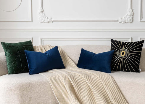 JUSPURBET Navy Blue Pillow Cover Set of 2 - 16x24 inch Soft Decorative Velvet Throw Cases