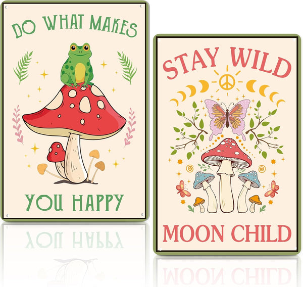 Lineshading 2 Pcs Funny Mushroom Decor Vintage Tin Signs Frog Decor Do What