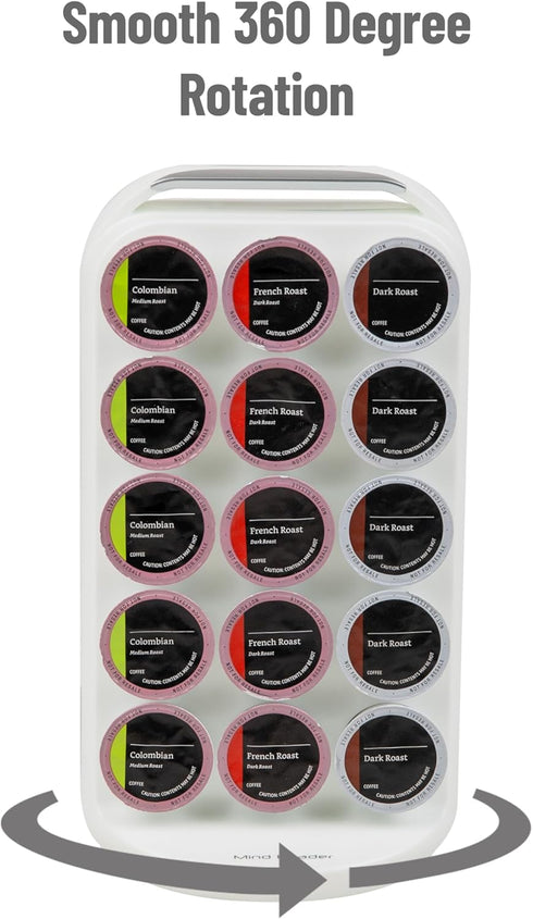 Mind Reader Single Serve Coffee Pod Carousel - 30 Pod Capacity Countertop Organizer (6.75"L x 6.25"W x 12.5"H, White)