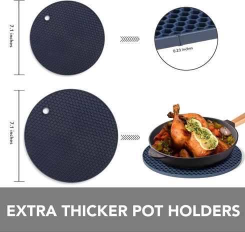 Joyhalo Trivets for Hot Dishes, Silicone Pot Holders for Kitchen Countertops, Flexible and Easy to Wash (Navy)