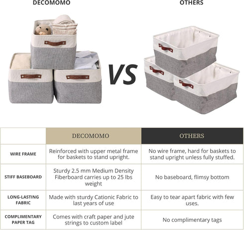 Closet 3 Pack) DECOMOMO Storage Baskets for Shelves - Fabric Storage Bins, Linen Organizers and Storage (Grey & White