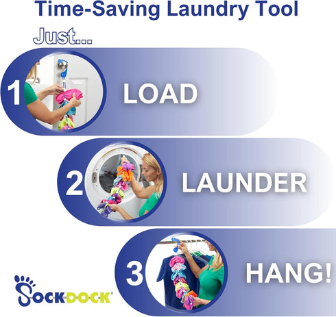 Sock Laundry Solution for Washing, Drying & Storing Socks in Pairs, 2-Pack (Dark Blue)