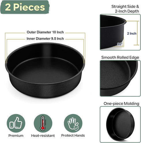 P&P CHEF Cake Pan Set of 2, 9.5 Inch Nonstick Round Baking Pans for Birthday Weeding Christmas Layer Cake, Stainless Steel Core & 2-Inch Side, Oven & Pot Safe, Healthy & Durable & Easy to Clean