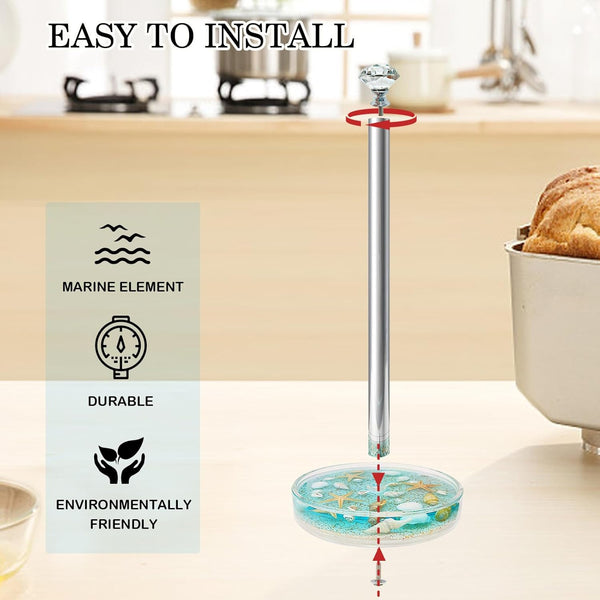 FONMY Acrylic Paper Towel Holder with Nature Seashell, Handmade Seascape Roll Holder for Kitchen or Bathroom