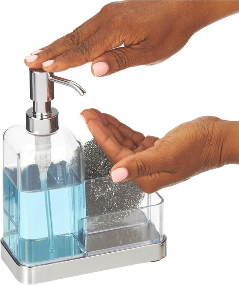 Countertop mDesign Plastic Kitchen Sink Hand Soap Dispenser Pump Bottle Caddy Organizer Holder with Storage