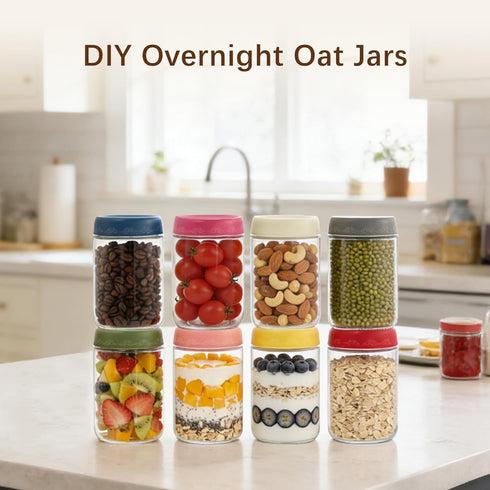 18 OZ 8 Pack (18oz-8 Pack) Overnight Oats Jars with Airtight Lids and Jar Sleeve, Glass Containers for Meal Prep