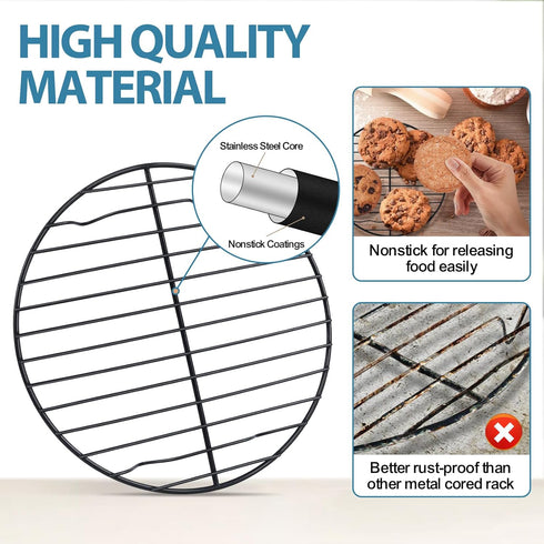 P&P CHEF Round Baking Racks, 3 Sizes - 7.5”, 9”, 10.5”, Stainless Steel Cooking Cooling Rack, Fit Air Fryer & Pot,