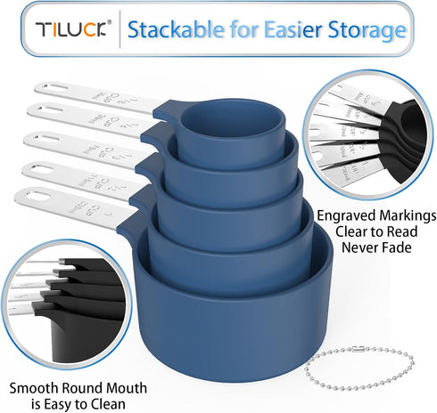 TILUCK Measuring Cups & Spoons Set, Stackable Cups and Spoons, Kitchen Gadgets for Cooking & Baking, Blue