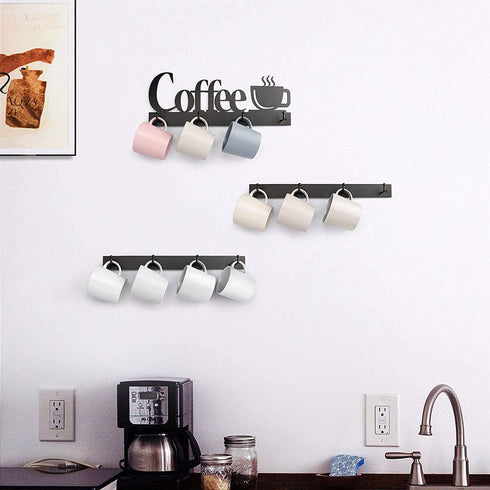 HULISEN Coffee Mug Wall Rack - Wall Mounted Coffee Cup Holder with 12 Heavy Duty Hooks and Metal Sign