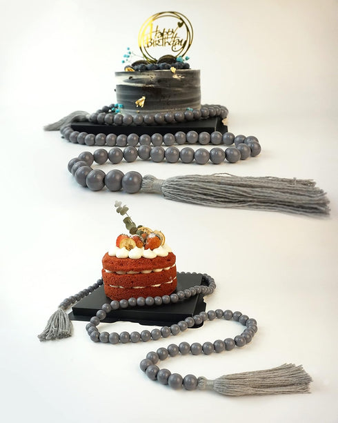 Wooden Beads Garland with Tassels - 61 Inch Grey Wood Bead Garland for Modern Farmhouse and Boho Home Decor