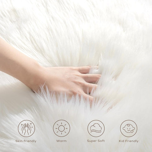 Ashler Fluffy Shaggy Faux Fur Rug, Ultra Soft 3 x 5 Feet Rectangle, White Fuzzy Rug, Machine Washable, Nursery Decor