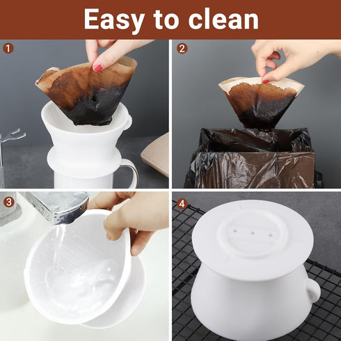 Segarty Coffee Dripper Set, White Silicone Pour Over Maker with 200PCS Size #2 Disposable Filters, 1-2 Cup
