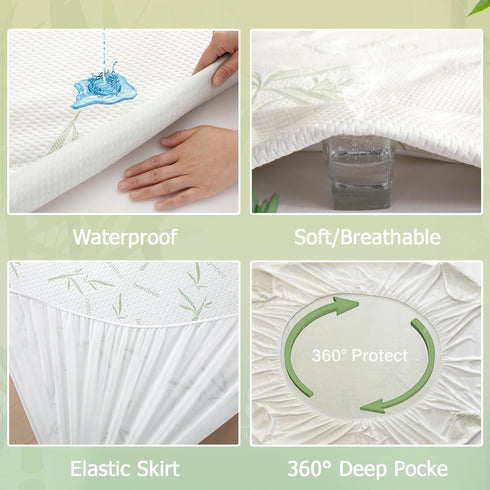 Crib Rayon Bamboo Waterproof Mattress Pad Cover, Soft Breathable Cooling Protection for Deep Pocket Mattresses