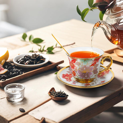 Qetoosur Set 6, 8 OZ Set Tea Cups and Saucers of Ceramic Tea Cups with Saucers Vintage Floral Tea Cup for Cappuccino