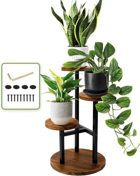 AUGOSTA 3 Tier Plant Stand, Tall Metal Wood Shelf Holder for Indoor,