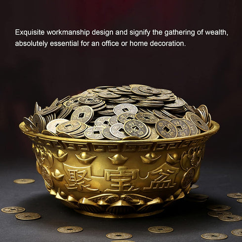 Brass Treasure Bowl Feng Shui Ornaments, Wealth Good Luck Prosperity Bowl Craft Collectible Figurines for Home Office