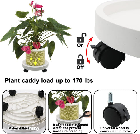 2-Pack 13" Heavy Duty Plant Caddy with Lockable Wheels, Industrial-Grade Rolling Plant Stand for Indoor/Outdoor Potted