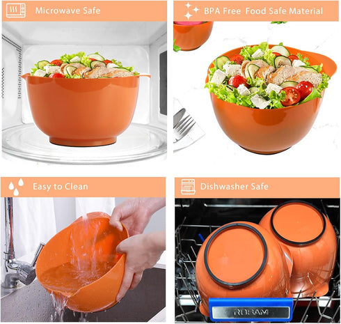 BoxedHome 4 Piece Nesting Plastic Mixing Bowl Set, Mixing Bowls with Pour Spouts, Size 1.7, 2.5, 3.5 and 4.5qt for
