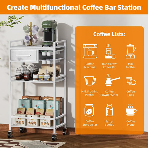 4-Tier 33" Housolution Coffee Bar Cart with Storage, H Coffee Station Cabinet with Pod Drawers for Nespresso Vertuo