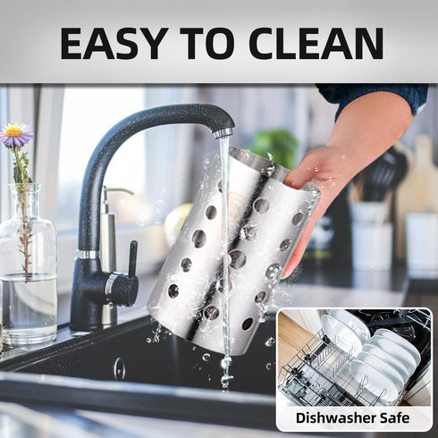 Stainless Steel Kitchen Utensil Holder (H6.7” x W4.1”), Caddy for Spatulas, Spoons, Silverware & More, Kitchen Decor