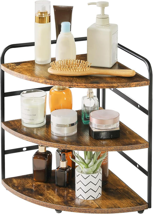 Counter 3-Tier Brown,TWJ002H IBUYKE Corner Shelf, Kitchen Organizer, Bathroom Vanity Trays, Spice Rack for Small
