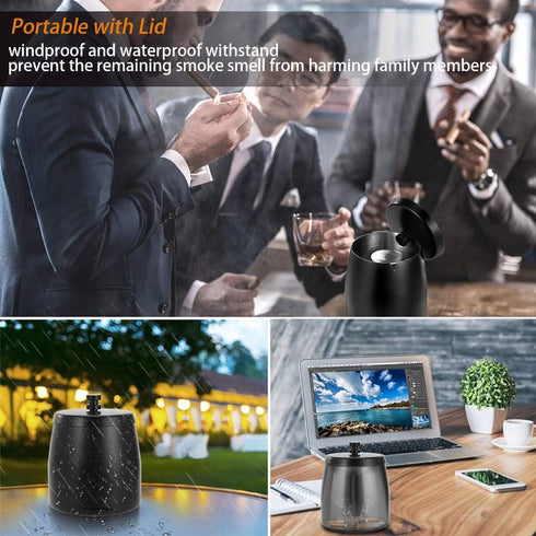 Large Outdoor Cigarette Ashtray with Lid, Smokeless Stainless Steel Ash Trays, Covered Windproof Smell Proof Ashtrays