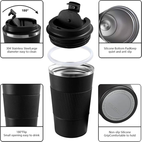 12 OZ) YINBAOGE Insulated Travel Coffee Mug, Spill & Leak Proof, Portable To Go Camping Stainless Steel Coffee Tumbler