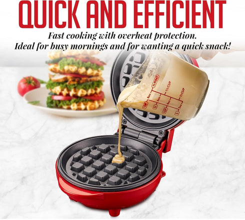 OVENTE Electric Mini Waffle Maker, 550W Fast Heating Element with Overheat Protection, 4-Inch Non-Stick Plates and Cooking Surface, Perfect for Breakfast, Hash Browns, Keto Chaffles, Red WM215R by OVENTE