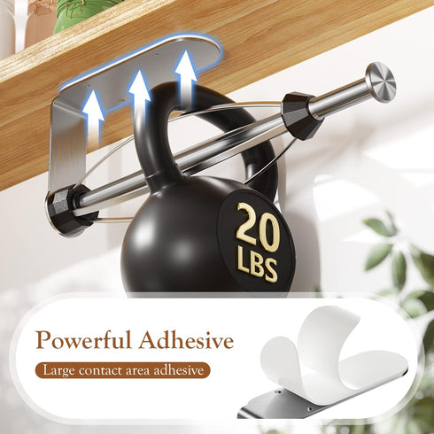 Paper Towel Holder Under Cabinet + Towel Robe Hooks, Single Hand Operable Under Cabinet Paper Towel Holder with Damping