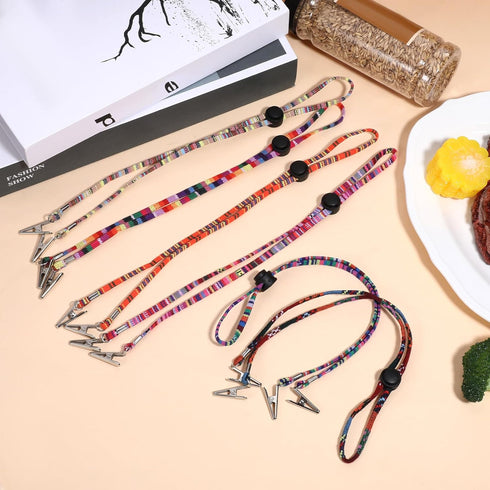 EupHHonycs 6 6 Pieces Folk Style Napkin Clip, Lanyard Neck Strap, Adjustable Flexible Bib Holder Clips for Napkin, Clip