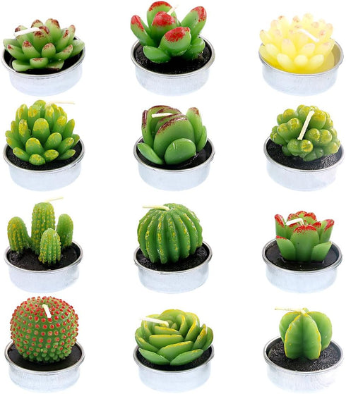 Swpeet 12Pcs Decorative Succulent Cactus Tealight Candles Kit, Cute Smokeless Plants for Festival Wedding Props
