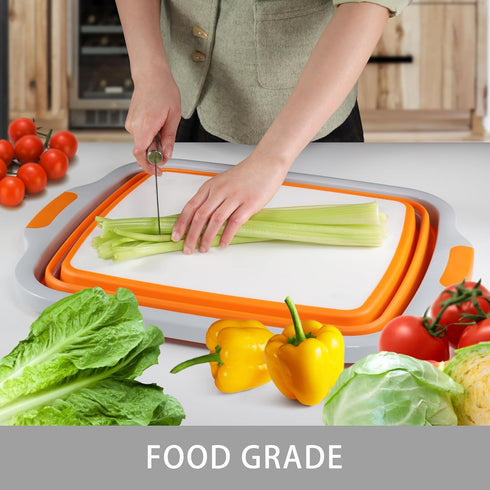 Collapsible Cutting Board with Container, Foldable Camping Sink with Colander, Multifunction Dish Basin