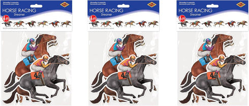 Beistle 3 Piece 6.5" x 6' Horse Racing Banners for Equestrian Theme Race Day Party Decorations