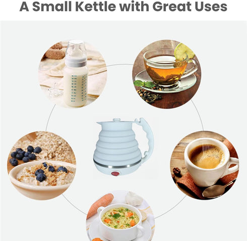 Travel Kettle Electric, Portable Collapsible Tea Kettle, Food Grade Silicone, Auto Shut Off (White)