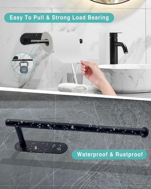 Paper Towel Holder - Self Adhesive or Drilling Under Cabinet Stainless Steel Black Wall Mount for Kitchen