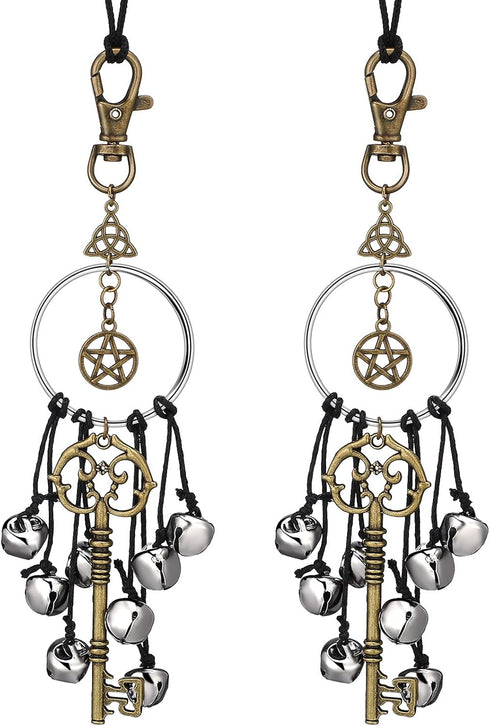 Witch Bells for Door, Wiccan Decor Altar Bell, Antique Magic Keys, Witchy Wicca Home Protection Decor (2 Pieces)