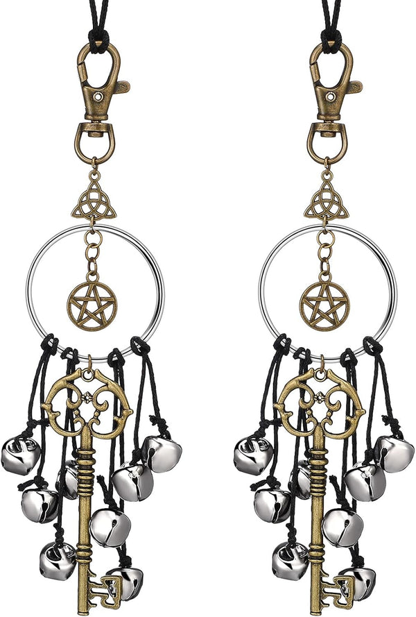 Witch Bells for Door, Wiccan Decor Altar Bell, Antique Magic Keys, Witchy Wicca Home Protection Decor (2 Pieces)